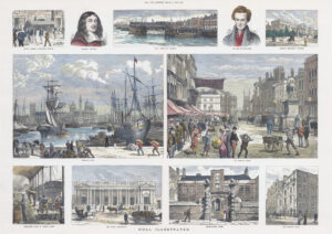 1882 Large antique print Views of HULL Yorkshire PRINCE'S DOCK - THEATRE