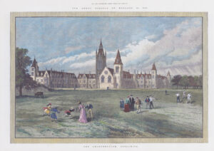1894 Large antique print CHARTERHOUSE SCHOOL Godalming Sports Architcture