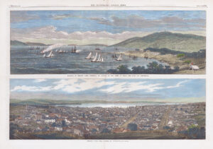 1868 Large antique print HOBART TASMANIA REGATTA Australia Panoramic view