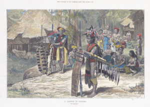 1873 Large antique print A SKETCH IN BORNEO Malaysia Local Inhabitants Regamey