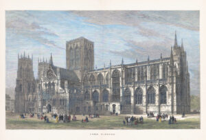 1878 Large original antique print showing YORK MINSTER Cathedral