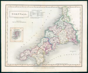 1830 Original Antique Map CORNWALL by Chapman Hall