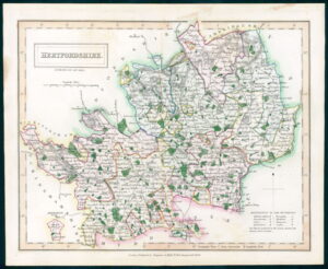 1830 Original Antique County Map of HERTFORDSHIRE by Chapman Hall