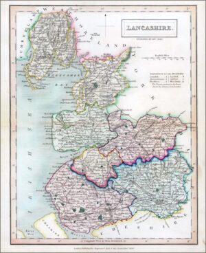 1830 Original Antique Map of the county of LANCASHIRE by Chapman Hall