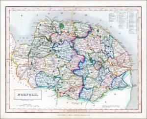 1831 Original Antique Map of the County of NORFOLK by Chapman Hall