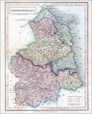 1830 Original Antique Map of the county of NORTHUMBERLAND by Chapman Hall