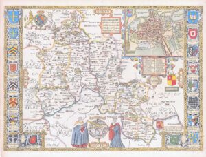 1676 Original Antique Map of OXFORDSHIRE by John Speed Bassett Chiswell