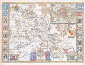 1676 Original Antique Map of OXFORDSHIRE by John Speed Bassett Chiswell