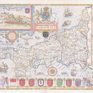 1676 Original Antique Map of CORNWALL by John Speed Bassett Chiswell (JS)