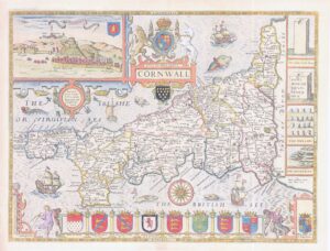 1676 Original Antique Map of CORNWALL by John Speed Bassett Chiswell (JS)