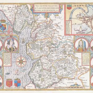 1676 Original Antique Map of LANCASHIRE by John Speed Bassett Chiswell