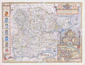 1676 Antique Map ESSEX Colchester by John Speed Bassett Chiswell
