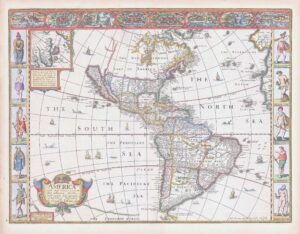 1676 RARE Original Antique Map of AMERICA by John Speed & Bassett Chiswell