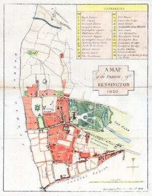 1820 Antique MAP OF THE PARISH OF KENSINGTON London Faulkner