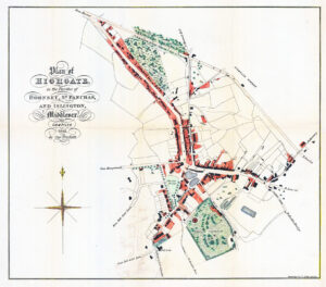 1842 Antique Map PLAN OF HIGHGATE PARISHES HORNSEY ST PANCRAS ISLINGTON