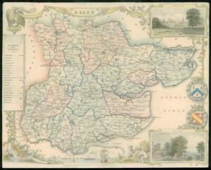 1837 Original Antique Decorative MAP - ESSEX by Thomas Moule hand colour