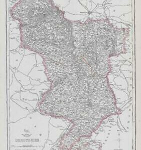 1863 Large Antique Map DERBYSHIRE by Edward Weller (DA82)