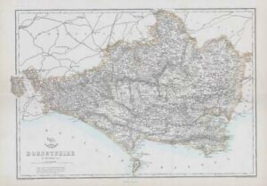 1863 Large Antique Map DORSETSHIRE by Edward Weller (DA85)