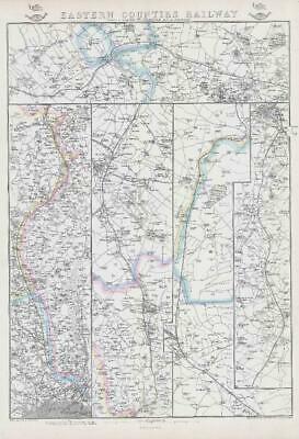 1863 Map EASTERN COUNTIES RAILWAYS London Cambridge Ely Norwich Weller (DA115)