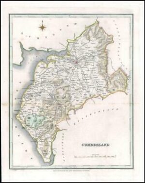 1840 Original Antique Map of CUMBERLAND by Lewis (LSM70)