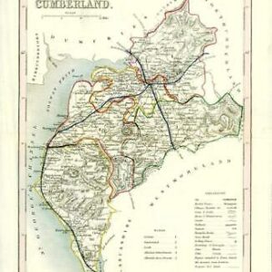 1860 Joshua Archer map of CUMBERLAND England with outline colour (AM3/20)