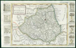 1733 - Rare Original Antique Map of DURHAM by Herman Moll Hand Coloured (45)