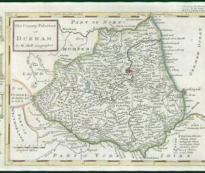 1733 - Rare Original Antique Map of DURHAM by Herman Moll Hand Coloured (45)