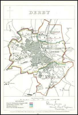 1868 Derbyshire Boundary Commission Ordnance MAP PLAN of DERBY (BC48)