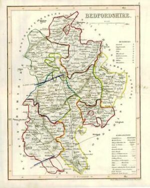 1860 Joshua Archer map of BEDFORDSHIRE England with outline colour (AM3/14)