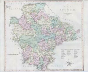 1800-10 Large Engraved Map of DEVONSHIRE by John Cary Original Colour (CL12)