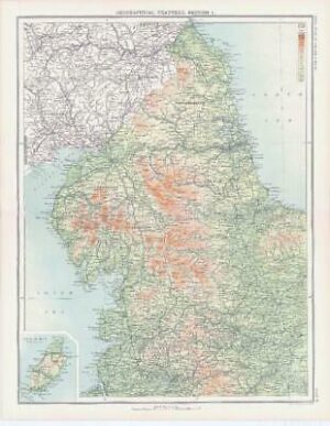 c1885 Map OROGRAPHICAL FEATURES NW ENGLAND Cumberland Durham Bartholomew (RA8)