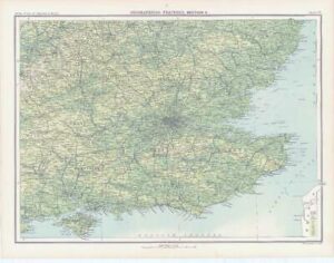 c1885 Large Map OROGRAPHICAL FEATURES SE ENGLAND Kent Essex Bartholomew (RA12)