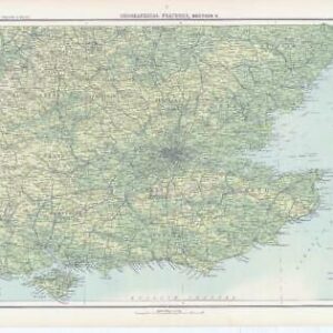 c1885 Large Map OROGRAPHICAL FEATURES SE ENGLAND Kent Essex Bartholomew (RA12)