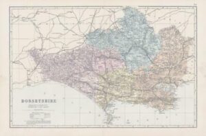 1883 Large Map of DORSETSHIRE Ordnance Survey by Bacon (BO12)