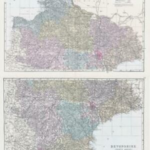 1883 Large Map DEVONSHIRE Set of 2 Maps Ordnance Survey by Bacon (BO10/11)