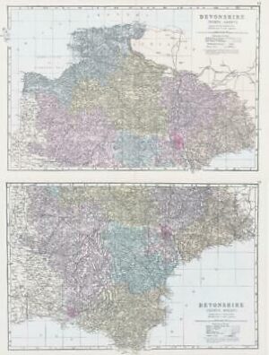 1883 Large Map DEVONSHIRE Set of 2 Maps Ordnance Survey by Bacon (BO10/11)