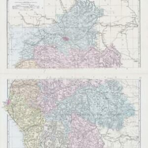 1883 Large Map CUMBERLAND & WESTMORLAND Set of 2 Ordnance Survey Bacon (BO7/8)