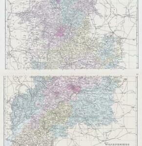 1883 Map WORCESTERSHIRE GLOUCESTERSHIRE Set of 2 Ordnance Survey Bacon (BO42/43)