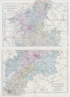 1883 Map WORCESTERSHIRE GLOUCESTERSHIRE Set of 2 Ordnance Survey Bacon (BO42/43)