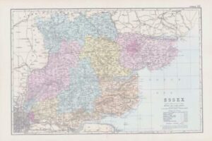 1883 Large Map of ESSEX Ordnance Survey by Bacon (BO14)