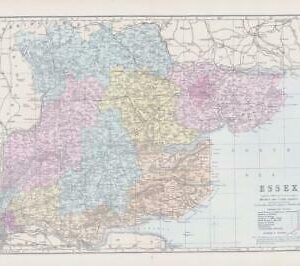 1883 Large Map of ESSEX Ordnance Survey by Bacon (BO14)