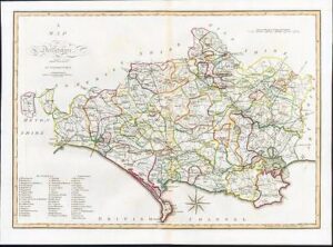 1805 Original Antique LARGE MAP 'DORSETSHIRE' Dorset by John Cary Outline Colour