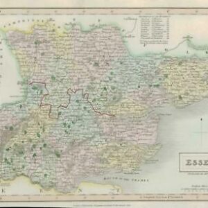 1833 Original Antique Colour Map of ESSEX by Chapman & Hall