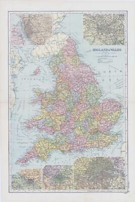 1898 Antique Map ENGLAND & WALES Manchester Bristol London Liverpool (NGA/9)