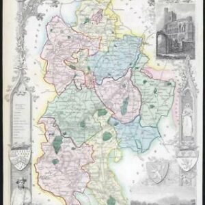 1837 Original Decorative Antique MAP BEDFORDSHIRE by Thomas Moule Colour (18)