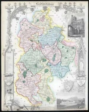 1837 Original Decorative Antique MAP BEDFORDSHIRE by Thomas Moule Colour (18)