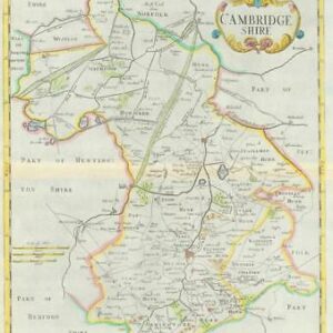 1722 Original Antique Map - CAMBRIDGESHIRE by Robert Morden HAND COLOUR
