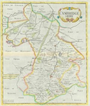 1722 Original Antique Map - CAMBRIDGESHIRE by Robert Morden HAND COLOUR