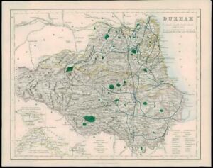 1842 - Original Antique Map of DURHAM by Fisher (24)