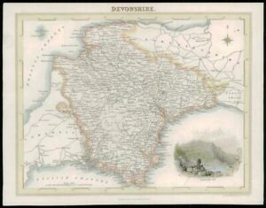c1831 - Antique Map of DEVONSHIRE Exeter J & C Walker Babicombe Bay (DLM16)